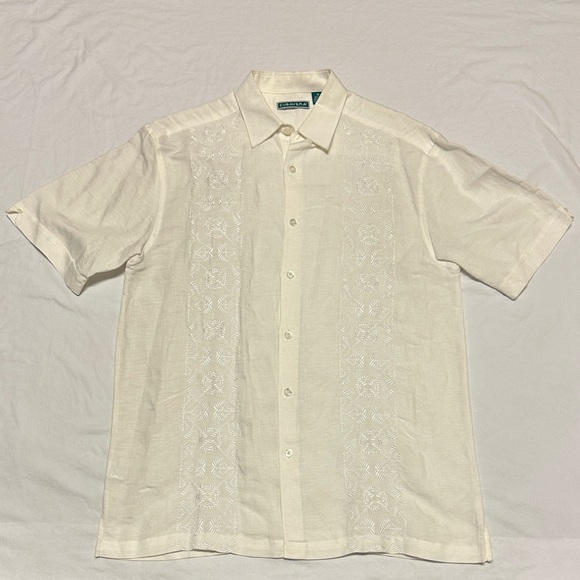 Cubavera Beige Short Sleeve Button Down Medium Embroidered Shirt - Picture 1 of 5